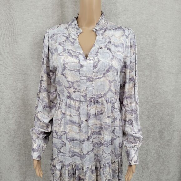 Karlie Abstract Snakeskin Print Long Sleeve Teired Dress Women's Size Medium - Picture 3 of 14
